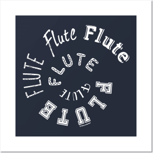 Flute White Spiral Text Posters and Art